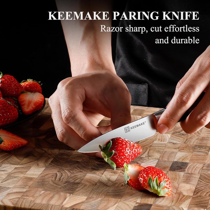 KEEMAKE 3.5 inch Paring Knife 3.5 Inch, Fruit Knife German High Carbon Stainless Steel Blade, Pakkawood Handle Small Kitchen Knife with Gift Box - Image 4
